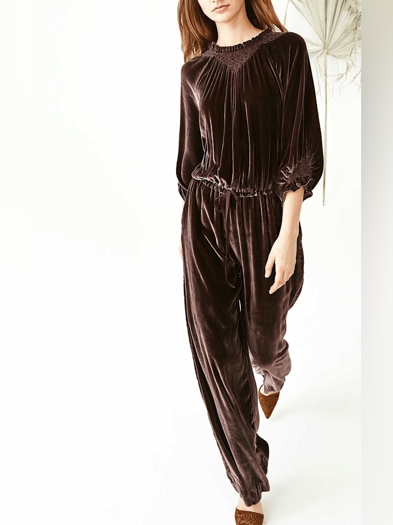 Ulla Johnson Sephare Purple Velvet Jumpsuit Mulberry Crushed Size 0 Oversized